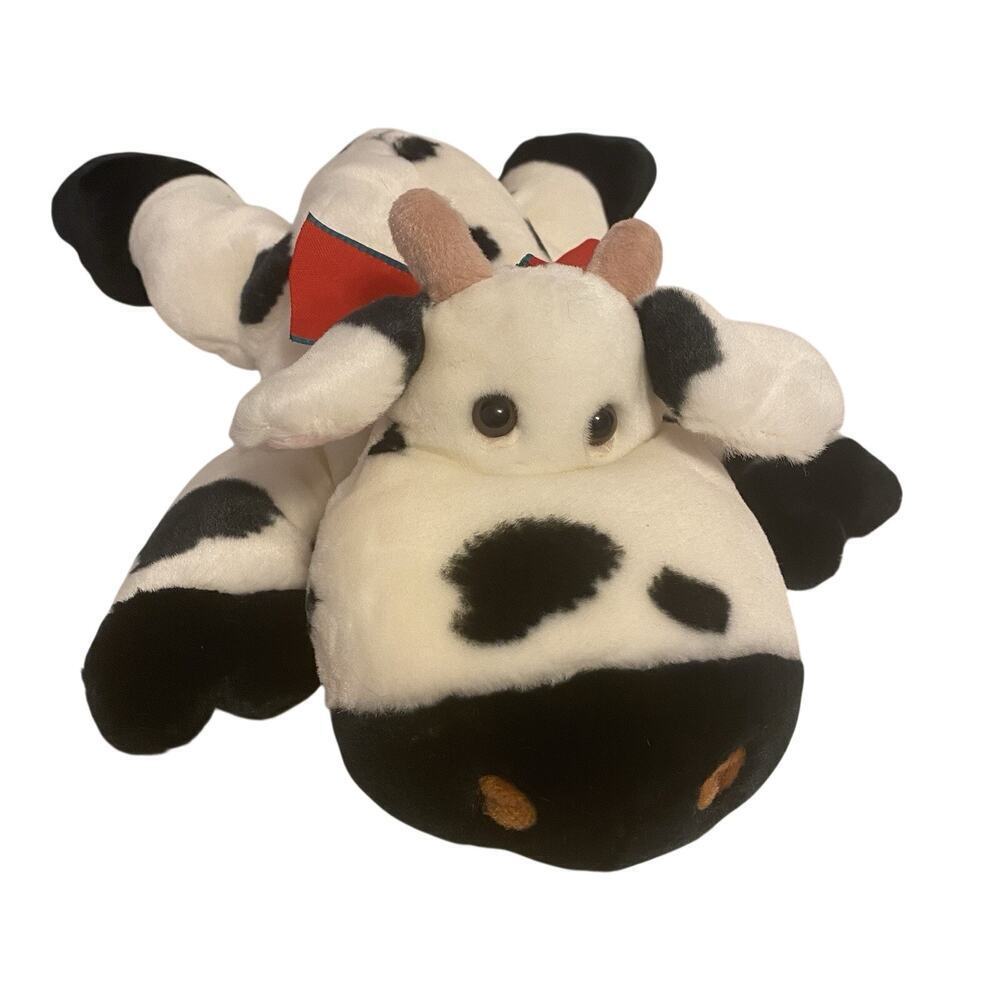 Rare Retired RUSS Beanie Soft Plush Beanie 14" Velvety Black &White HOLSTEIN COW